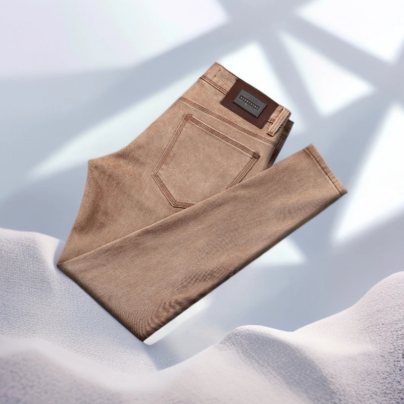 宾斯洛特厚款牛仔裤男土耳其色百搭长裤简约潮弹力修身小直筒九分