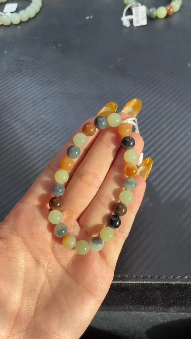 未镶嵌手链和田玉若羌楼兰三色卡8手串微色差