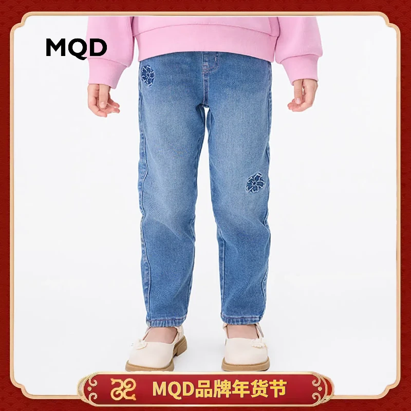 【专柜同款】女童冬季新品休闲百搭撞色线条牛仔长裤2344114040