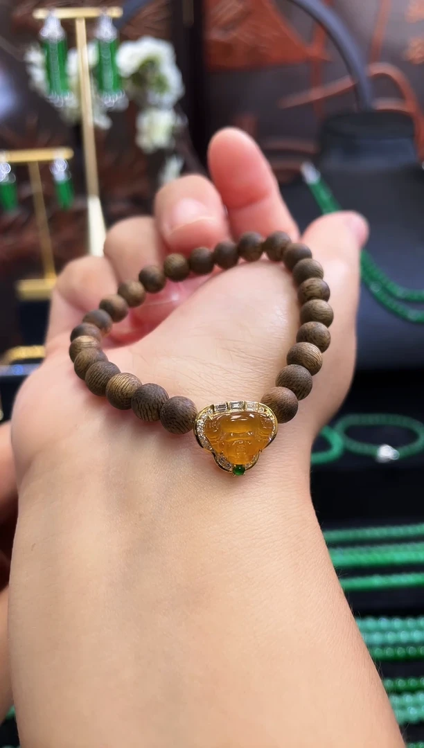 18K金镶嵌手链翡翠冰种佛公翡翠手串