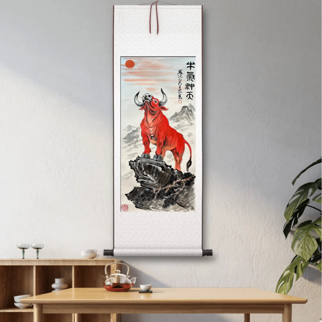 于子泉《牛气冲天》三尺卷轴