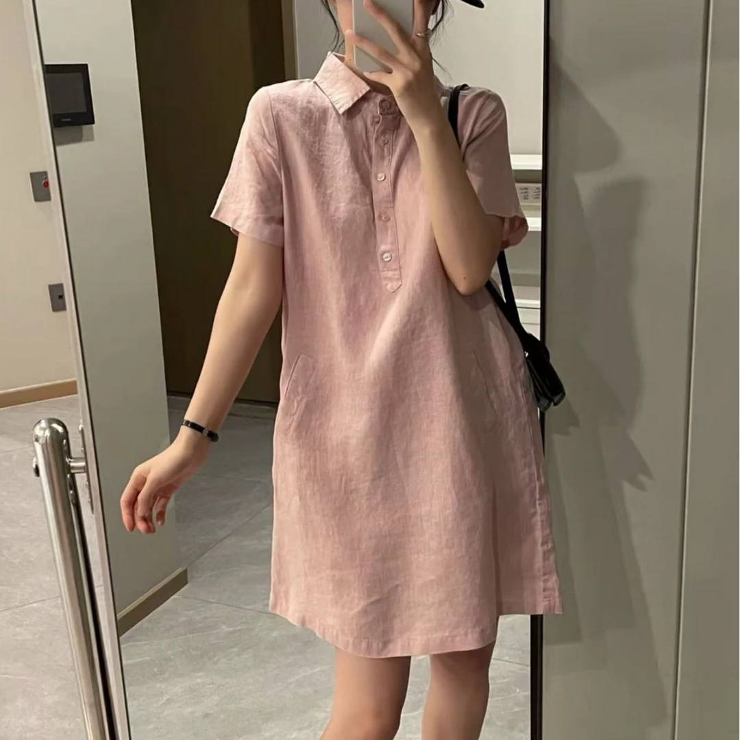 2025年H型短袖连衣裙韩版休闲显瘦POLO领夏季新款连衣裙