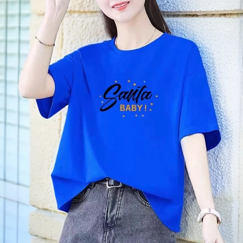 清仓捡漏～200斤100%纯棉短袖T恤慵懒风百搭半袖印花显瘦圆领上衣