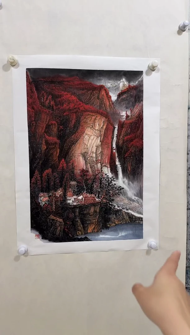国画y/天津人美-刘助忠2.7平尺山水作品