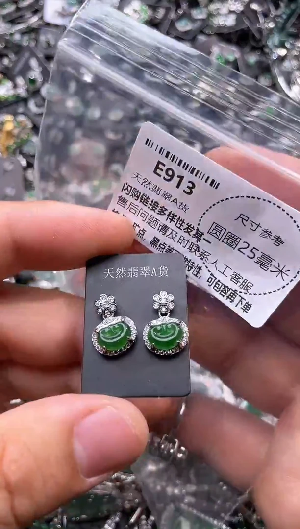 翡翠未镶嵌颈饰E913耳钉