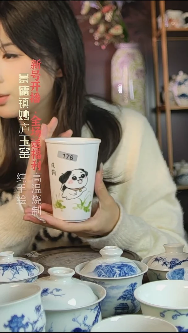 盘陶妙庐玉窑生肖狗可乐杯176微瑕