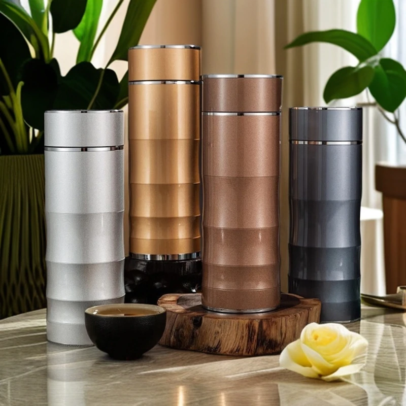 银杯子999足银内胆商务保温杯大容量 高档竹节杯保健杯泡茶银水杯