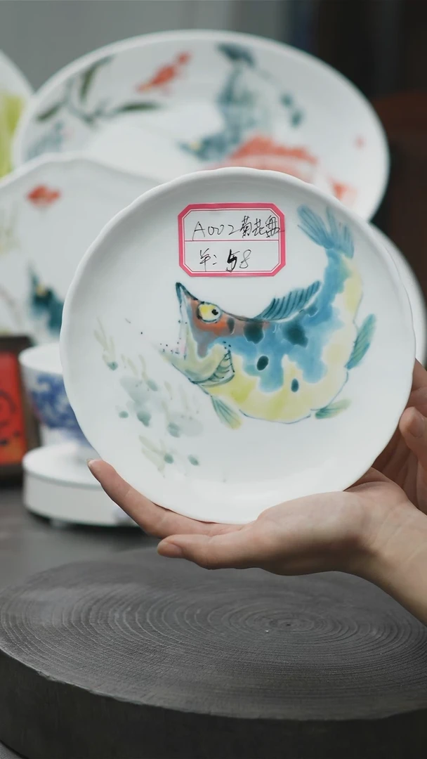 盘手绘釉下五彩陶瓷餐盘A002