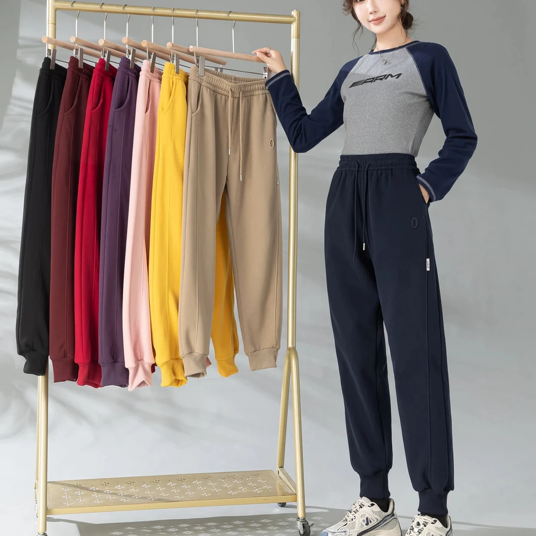 男女春秋0标刺绣新款遮肉显瘦宽松休闲运动卫裤