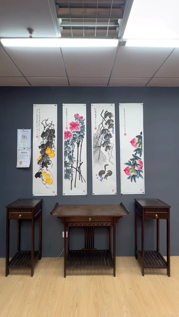 国画齐派经典四条屏-齐一志老师作品