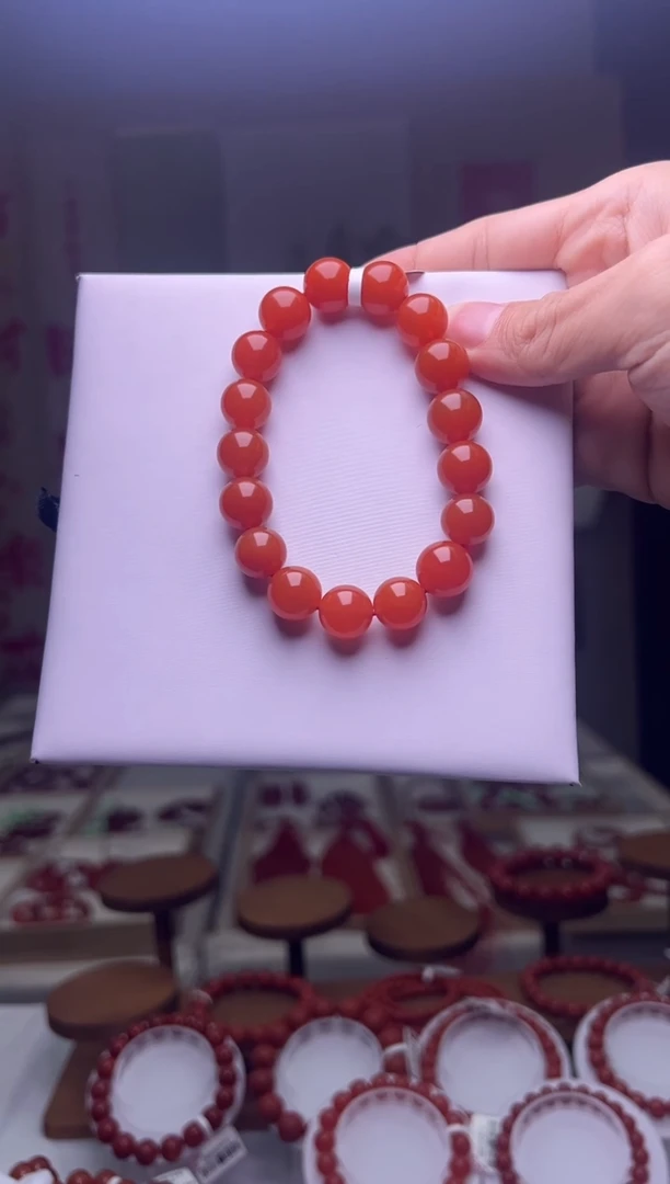 未镶嵌12mm南红玛瑙保山冰红圆珠单圈正红