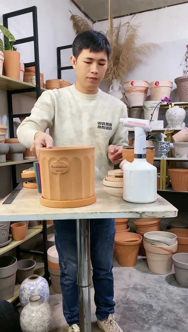 【闪购商品】红陶20*20红陶直筒罗马柱 1盆1托