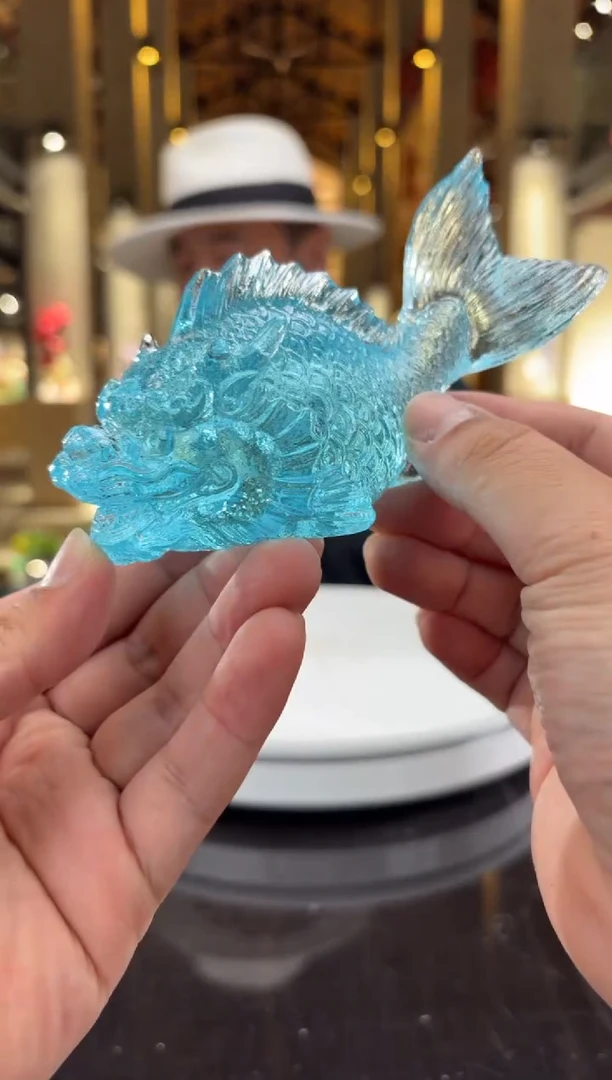 摆件罗*0601014-2天青色鱼化龙纸镇