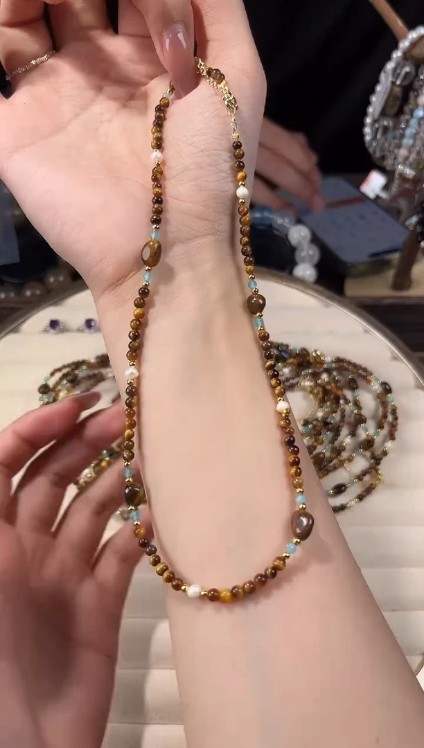 项链未镶嵌水晶虎眼珠珠设计款项链
