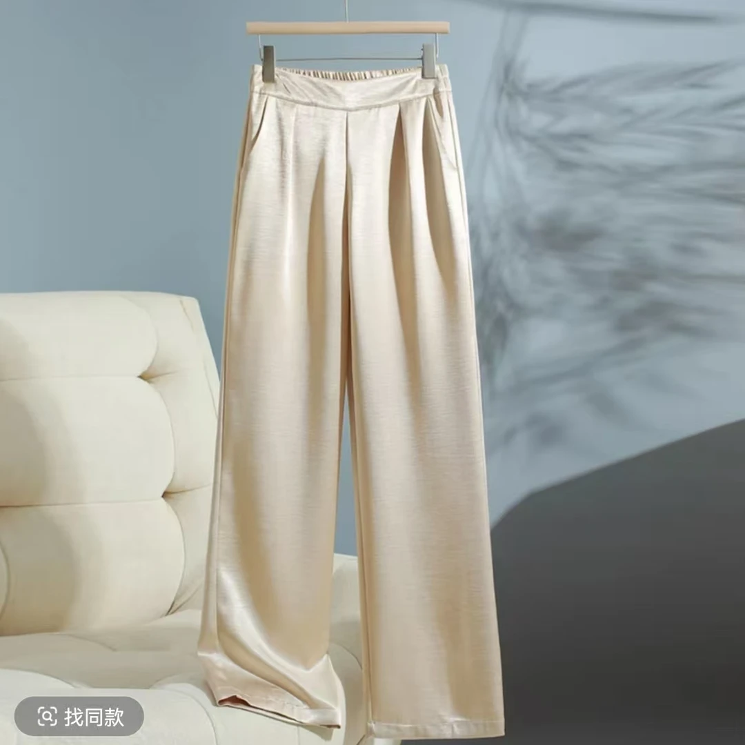【仙女窄版直筒裤】南油素绉缎高腰直筒窄版女士长裤显瘦减龄0412