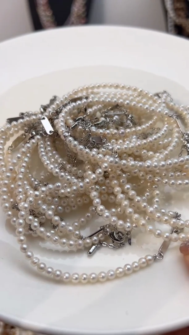 未镶嵌淡水珍珠福利强光*正圆3/4mm（有生长纹）手链