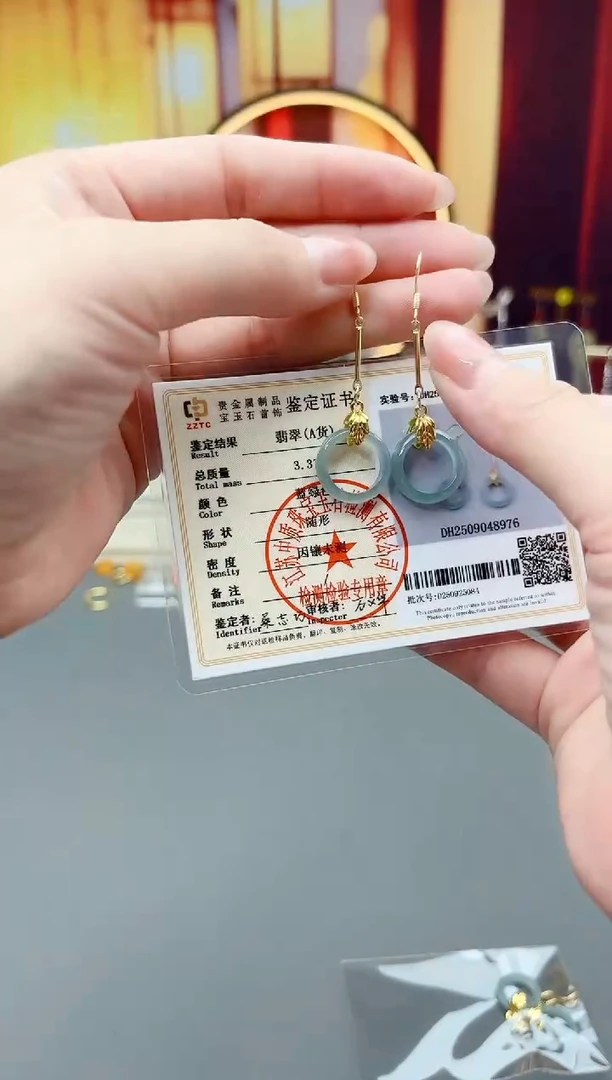 银S925镶嵌翡翠耳饰x37