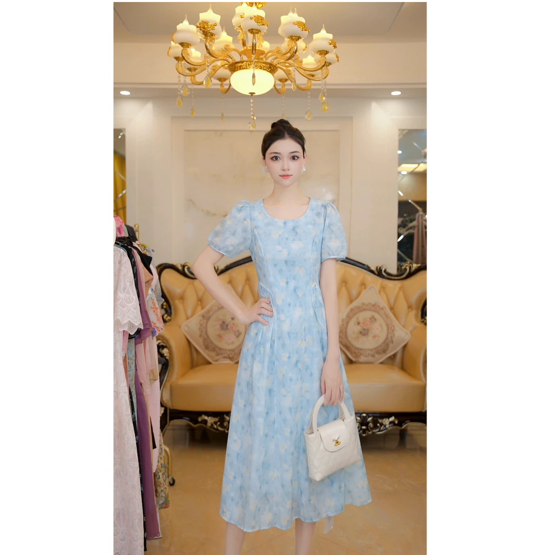 【赠送运费险】法气质连衣裙女2025年夏季收腰显瘦长裙Z56202