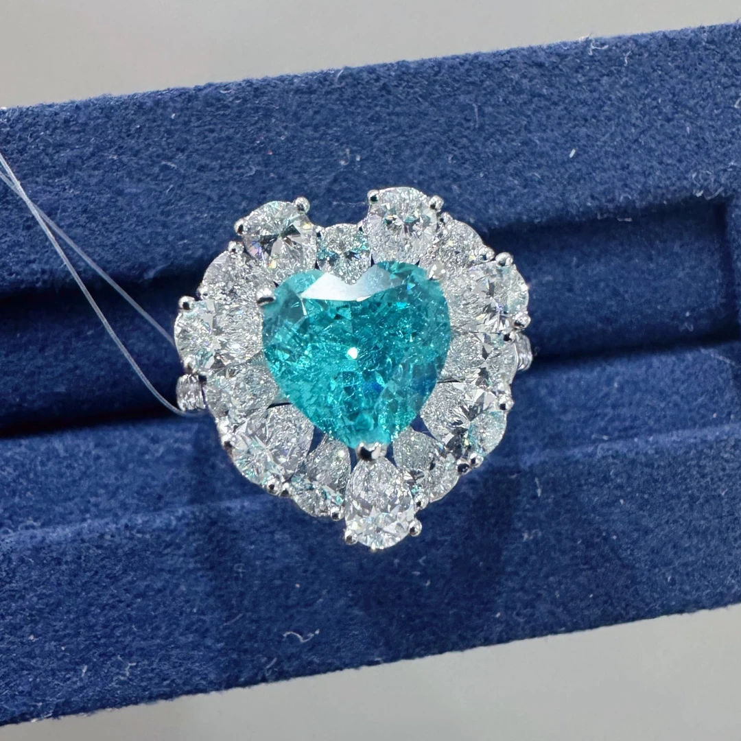 实验室培育钻石铂金心形钇铝榴石戒指培育帕拉伊巴【主石：D3.24ct】