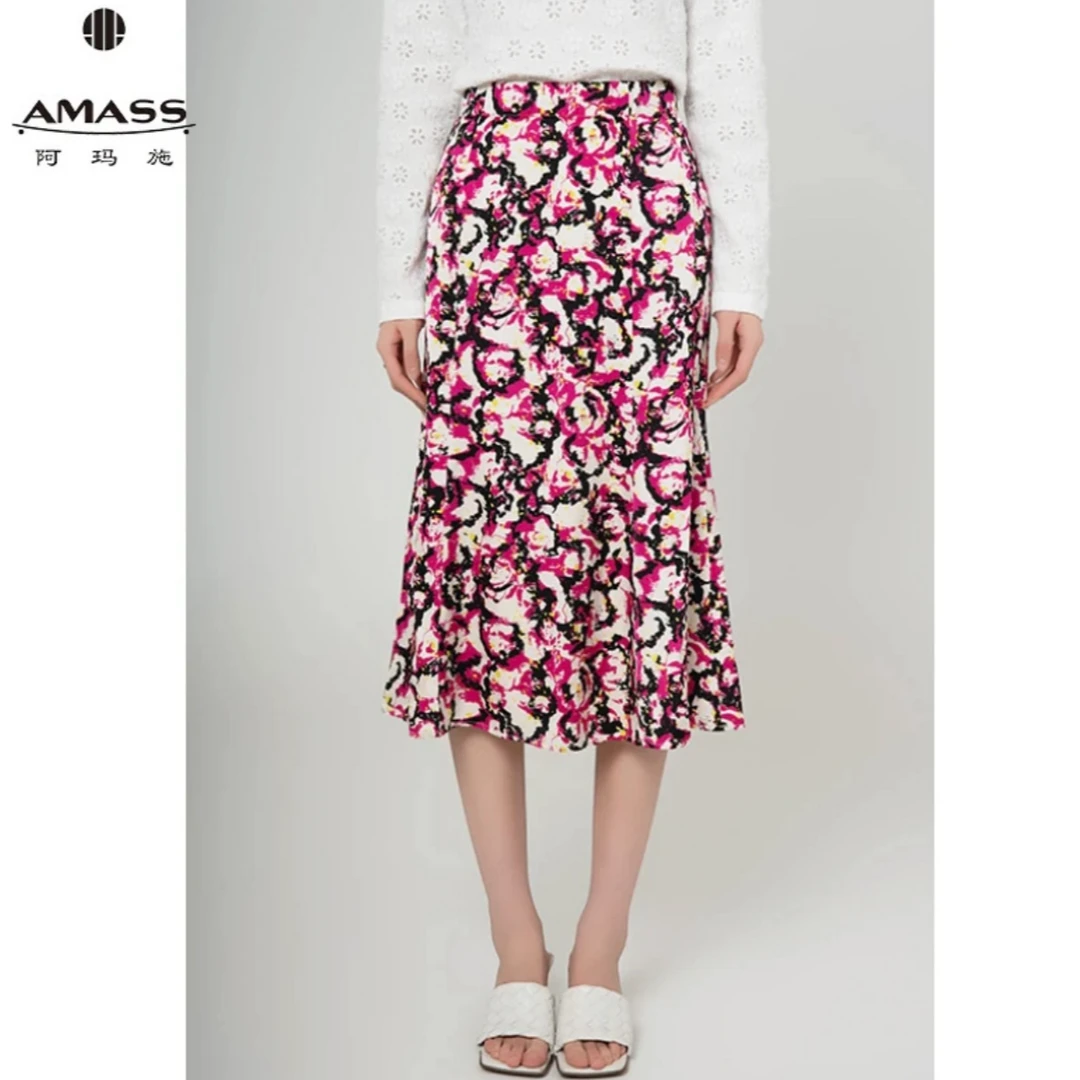 AMASS/阿玛施春夏新款优雅气质半身印花女神鱼尾中长裙5200404
