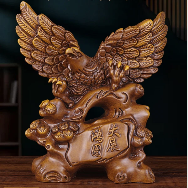 木雕老鹰摆件大展宏图客厅办公室公司老鹰装饰开业乔迁高端送礼品