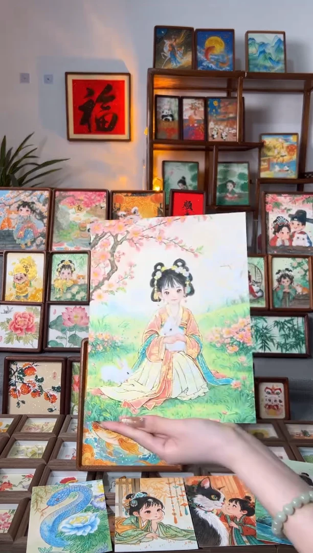 【闪购商品】国画兔子女孩 手绘国画10 画芯