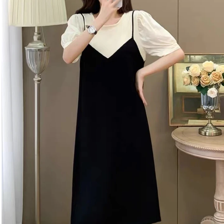 2025爆款新款女装夏装时尚百搭连衣裙 显瘦气质夏季宽松黑色辣妈