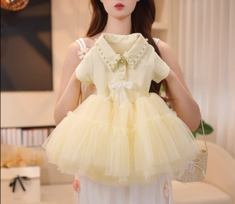 【6】夏季新款女童小众设计重工珍珠纱纱连衣裙