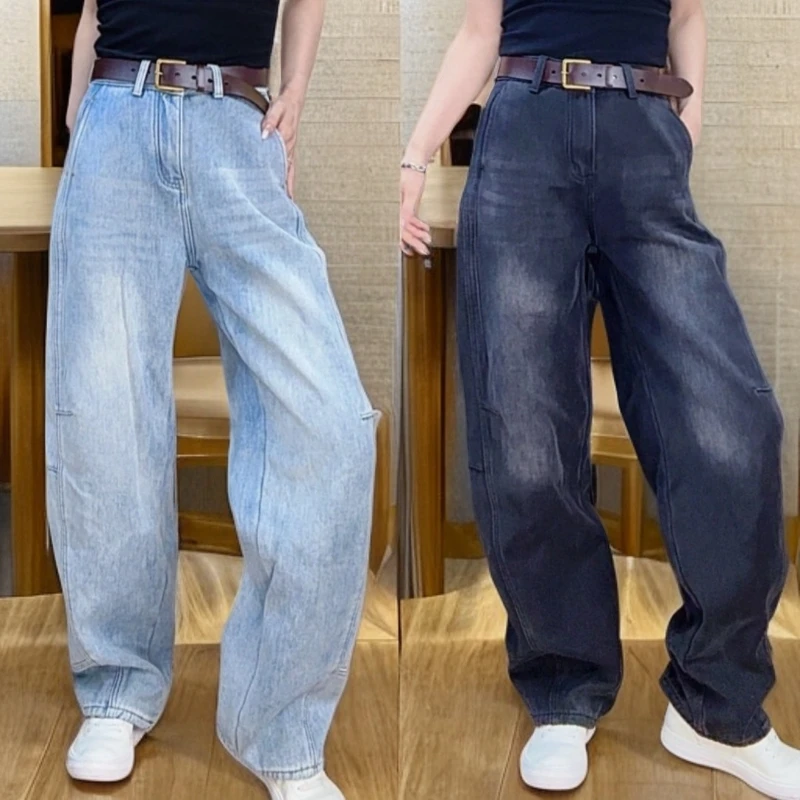加绒牛仔裤高腰阔腿裤干净活动效果爆款美式弯刀牛仔裤女主8819