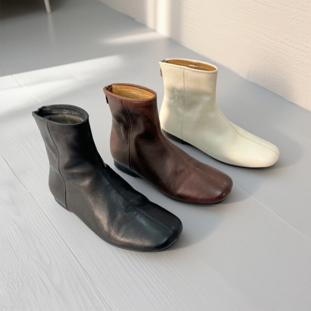 胎牛皮真皮短靴轻奢靴子大码女款鞋子3668-3