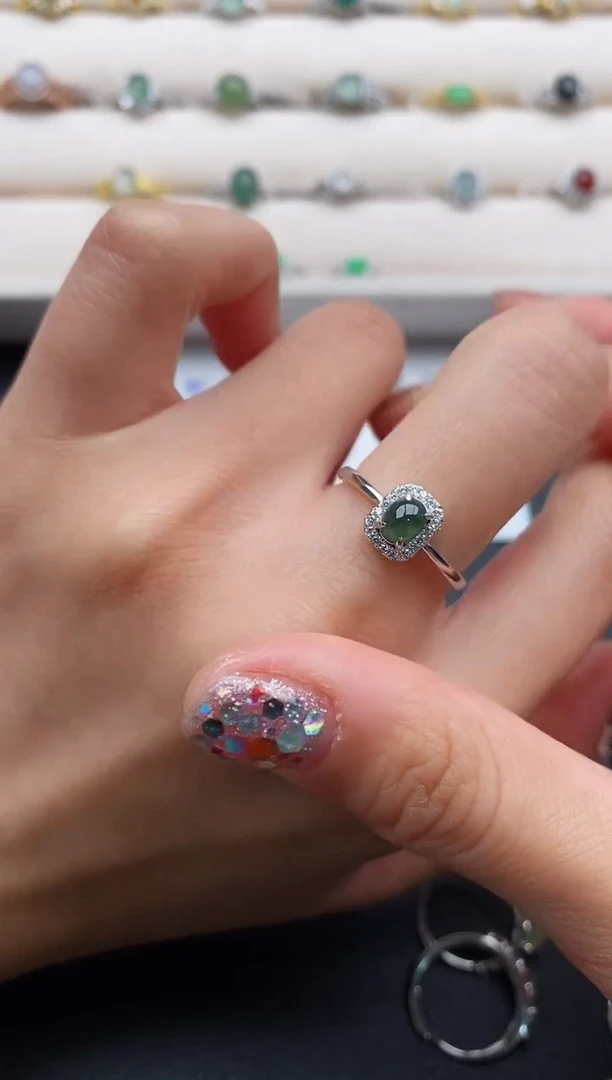 银S925镶嵌戒指翡翠55555555+3