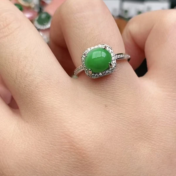 鑫辰珠宝天然A货翡翠银镶嵌设计款开口女戒指时尚百搭