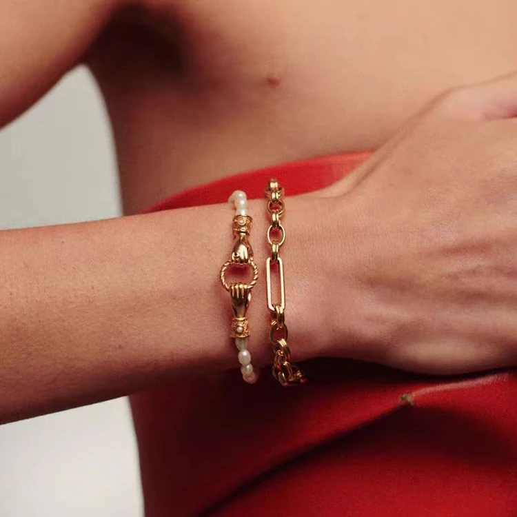 925银手链 【手握串珠手链】手工时尚百搭复古编织简约小众叠戴个性