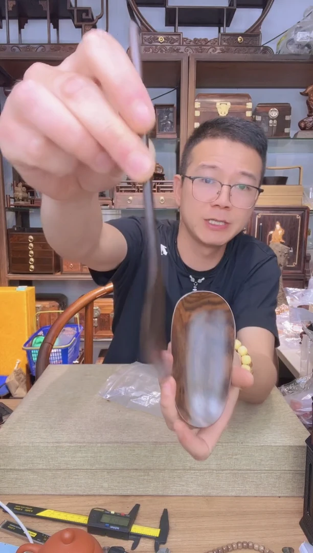 乌木类书架228大红酸枝整料茶则+茶勺一套  瑕疵