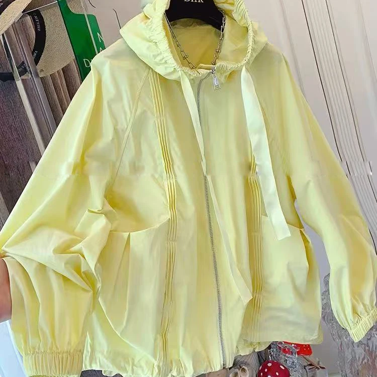 大码女装夏装新款轻薄防晒服外套胖妹妹中长款连帽防晒衣休闲百搭