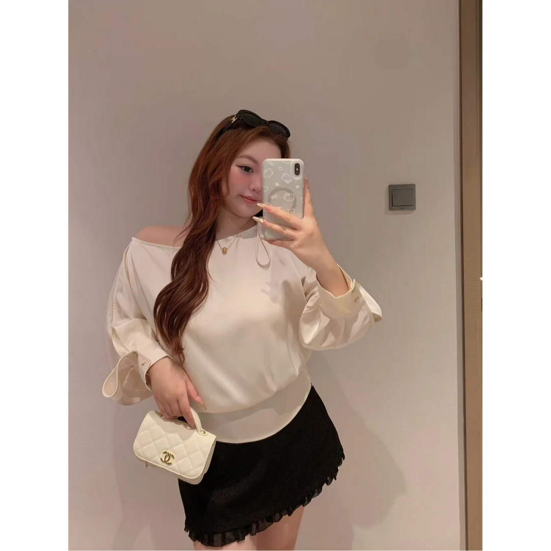 慧芝huizhi 21229缎感女人 定制款 镂空设计气质女人微胖大码上衣