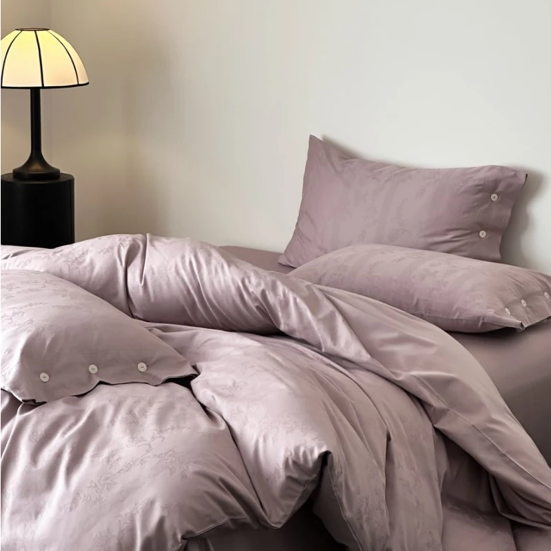 轻奢欧式高级感法式纯色提花花卉100支长绒棉四件套  裸睡床品