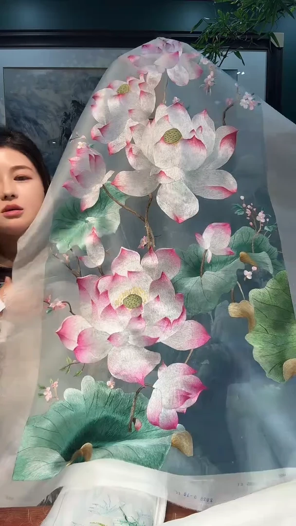 竖款非遗苏绣手工刺绣绣片