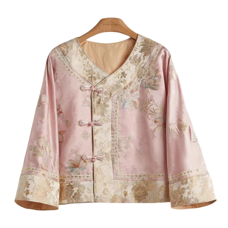 秋季新中式国风斜襟刺绣宽松外套女时尚气质复古百搭上衣女潮流