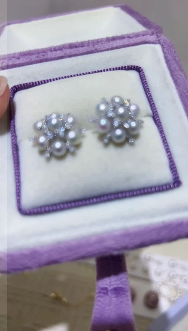 【闪购商品】淡水珍珠耳钉银S925镶嵌46淡水珍珠158