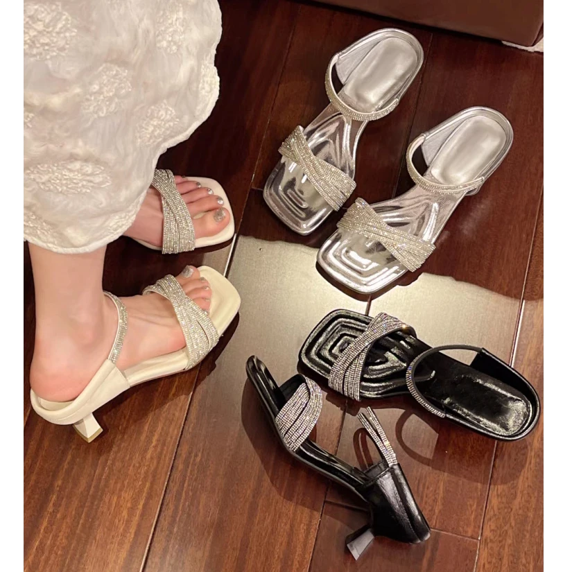 【程总专属】2025新款时尚百搭法式水钻绝美凉鞋女2576 跟高5CM