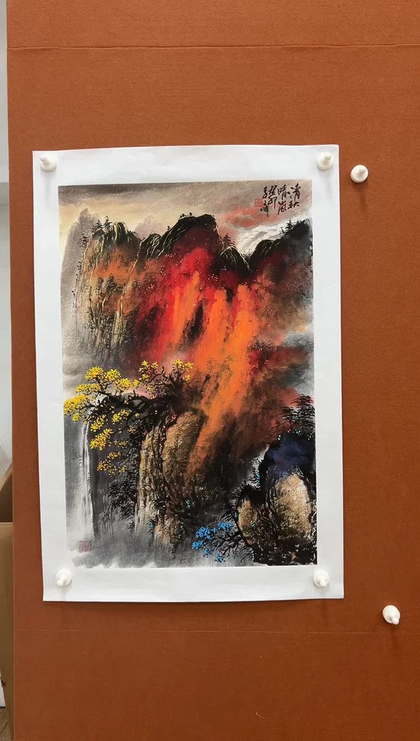 国画李文峰四尺三开泼彩