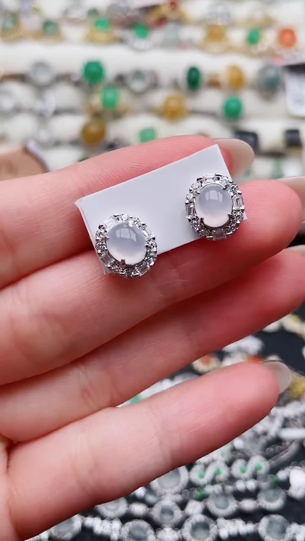 银S925镶嵌翡翠耳饰65