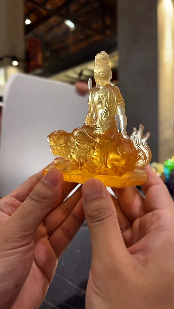 摆件琉璃0701149-1文殊菩萨(狮子坐骑)