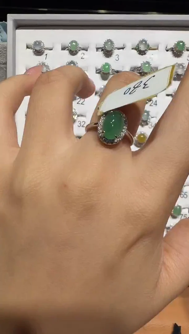 银S925镶嵌戒指翡翠925银镶翡翠戒指镶嵌230