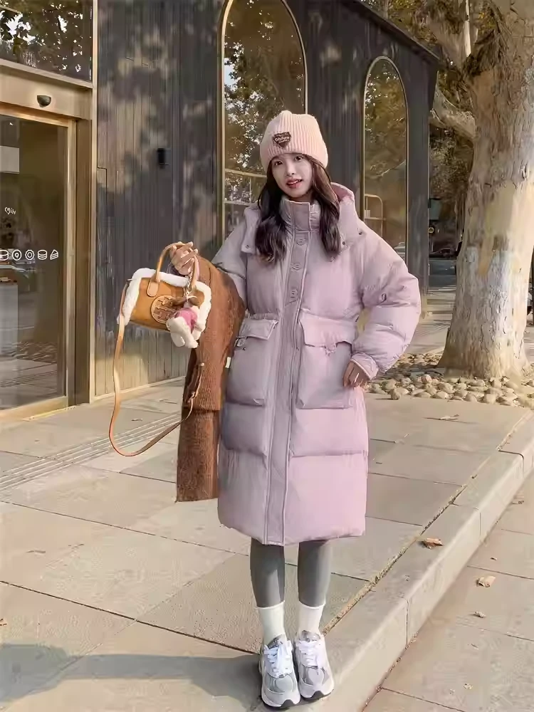 冬季新款三粒扣收腰长款连帽百搭白鸭绒韩系羽绒服外套