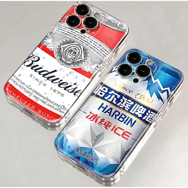 百威啤酒适用iphone16pro/15手机壳苹果13/12/11透明14p卡通8情侣