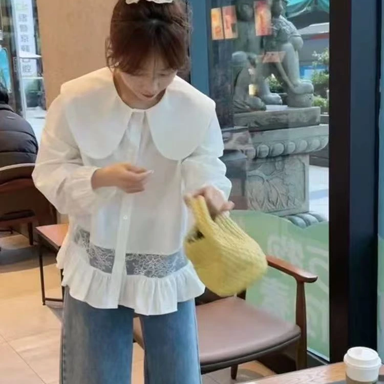 루루가−（娃娃）韩国东大门气质减龄娃娃领白色衬衣女款爆款新款衬衫女