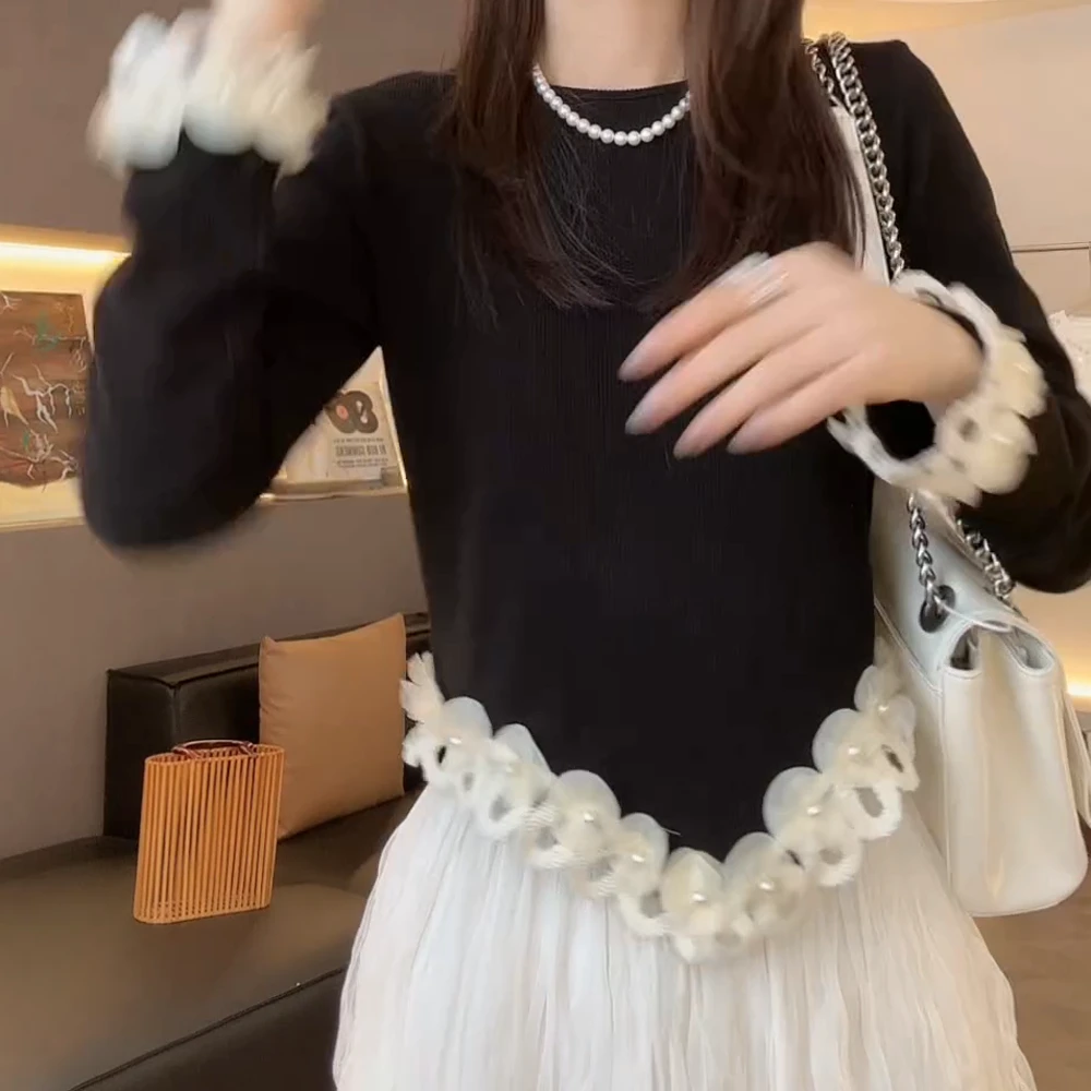 【蒂凡尼】春季上新温柔不规则钉珠显瘦打底衫T恤