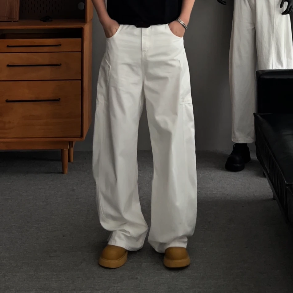 裤子男四季款情侣纯棉百搭时尚解构设计弯刀阔腿休闲长裤